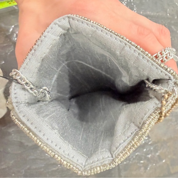 Mary Frances Vintage Silver Beaded Evening Clutch Formal Wedding Party Bag